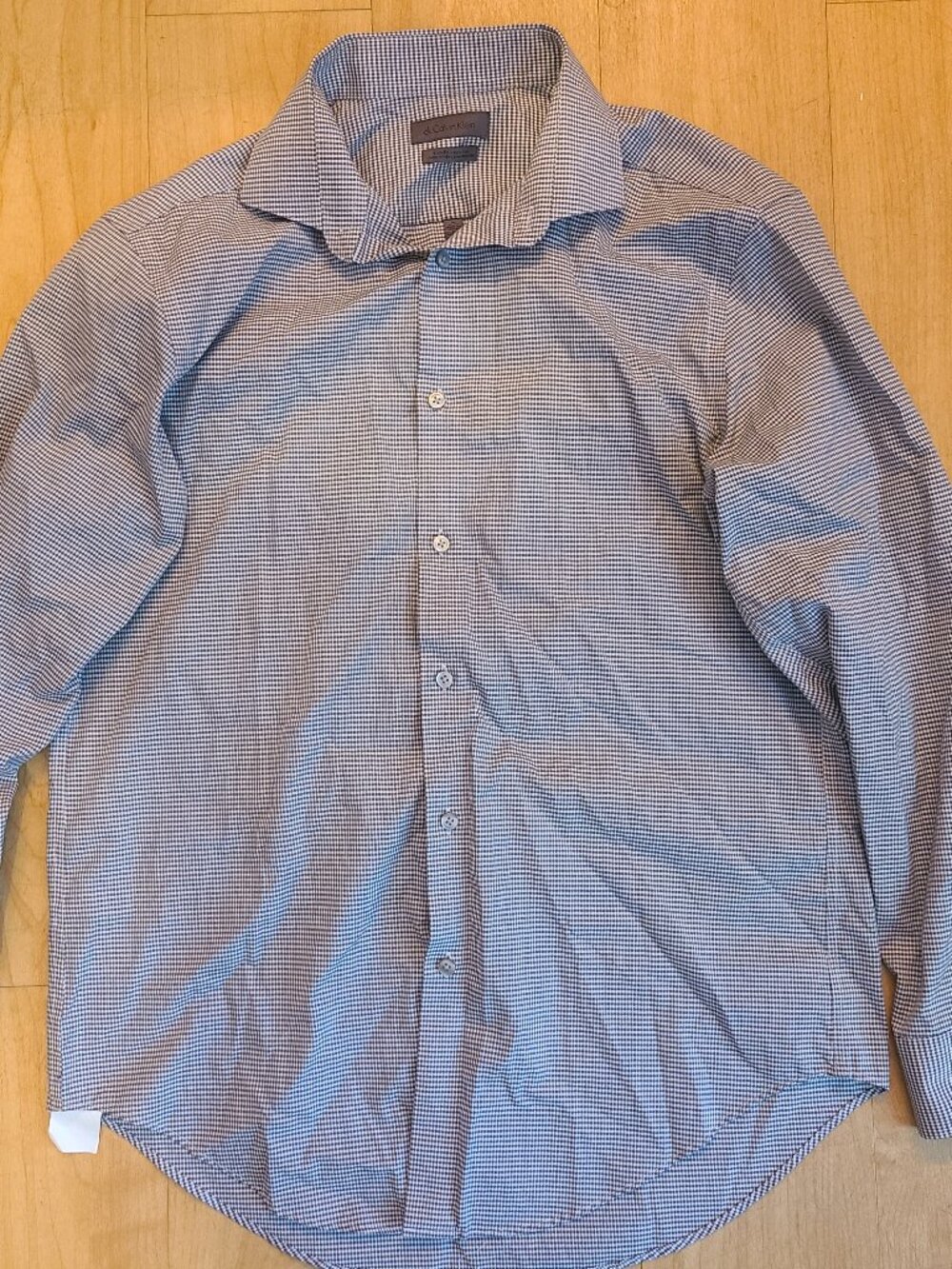 Calvin Klein Mens Dress Shirt Slim Fit Non Iron Check Grid Long Sleeve Button Up
